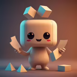 an animated character is standing near two blue boxes