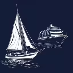 a boat and a ship in the ocean