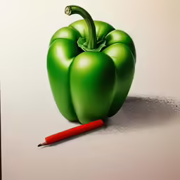 this illustration depicts an extremely detailed rendering of an green bell pepper