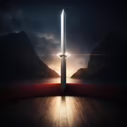 a giant sword with light shining in it