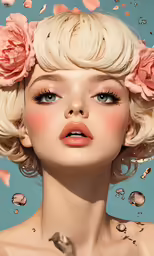 the woman is wearing flowers and has her head above her head