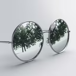 a small metal frame is shown in a round mirror