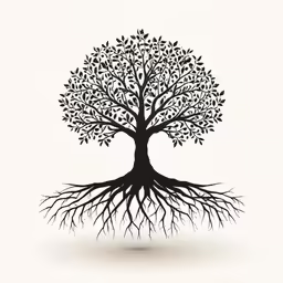 a tree with its roots growing on a white background