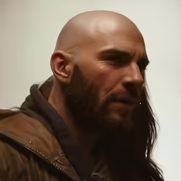a man with long hair and beard is staring at something
