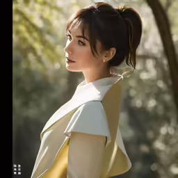 an asian woman is photographed wearing a short jacket