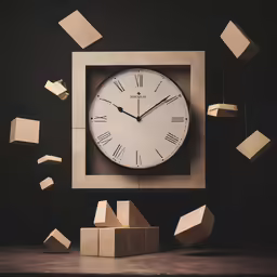 the large clock has lots of pieces of cardboard on it