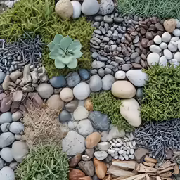 the rocks and grass are all together to create a garden