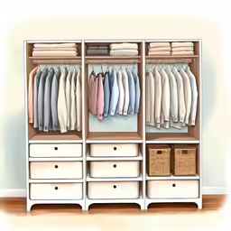 an illustration of a closet full of different shirts