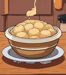 a brown bowl filled with a fried food item,a bowl of food on top of a plate