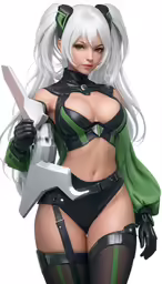 an illustration of a woman in a lingerie holding two swords