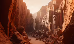 a rocky and narrow landscape with some dirt rocks