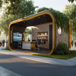 a couple of benches sitting next to a bar