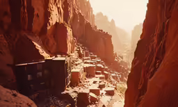 a narrow street in a mountain canyon