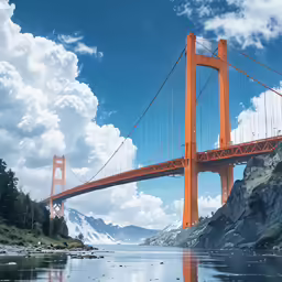 the orange bridge has a red stripe on it