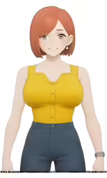 a drawing of a woman in a yellow top and blue pants