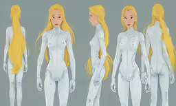 four white and yellow female versions of body suits