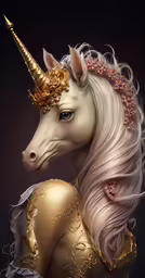 a white unicorn with a crown on its head