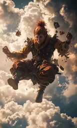 a character in a fantasy setting in the sky