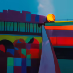 a painting of a red ball with blue sky