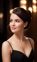 an attractive woman in black dress posing for a picture