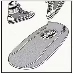 a drawing of shoes and skateboard with two pairs of shoes