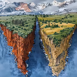 a painting of an island that looks like an artificial floating world