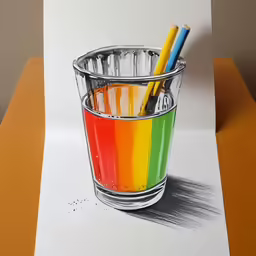 a painting of a glass with colored straws