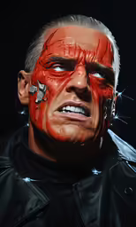 man with blood on his face and piercings