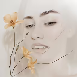 a woman is wearing flowers in her hair