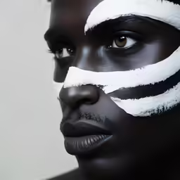 a woman with a piece of tape on her face