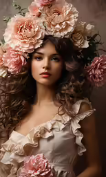 a beautiful woman wearing a flower crown in a photo