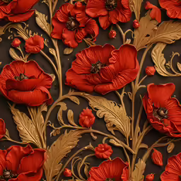 a red flower is growing out of a gold vase