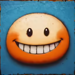 a orange face with big eyes and an orange teeth