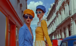 a couple of women standing next to each other near a car