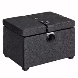 a black square case with wheels on top