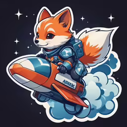 a little fox in a rocket in the sky