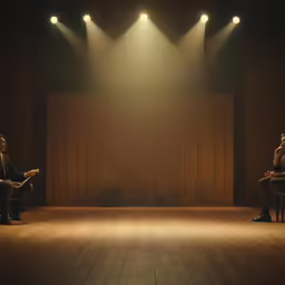 people in front of a stage wearing suits and tie