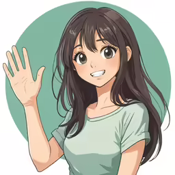an anime girl holding her hand up