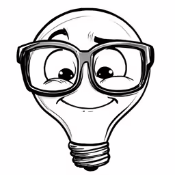 a light bulb with glasses for eyes on it