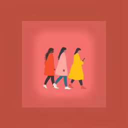 three young girls walking against a red background