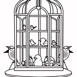 birdcage with birds and other birds on it coloring page,birds sitting on the edge of a cage and one bird sitting on top