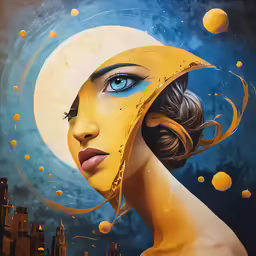 a painting that has a woman wearing bananas on her head