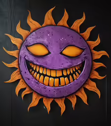 an purple and yellow face with yellow eyes