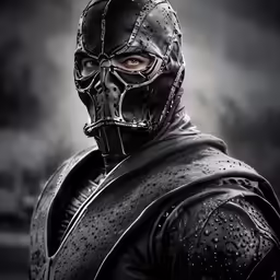 a man with a mask and black leather outfit
