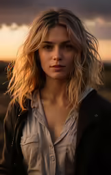 a woman with long hair and a short white dress shirt
