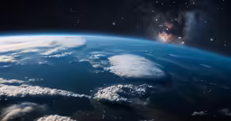 the earth seen from space showing clouds and stars