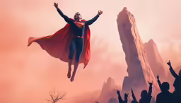 a man dressed as superman is in mid air above a crowd