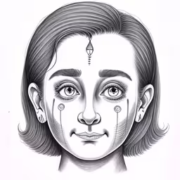the front of the face, with arrows on it,a drawing of a woman