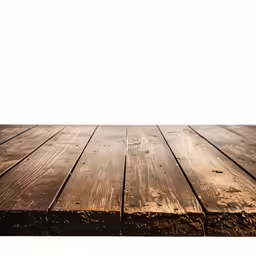 an empty wooden table with a red vase on top
