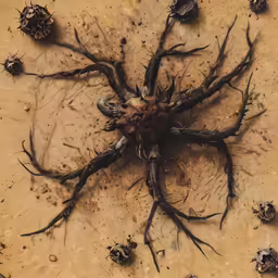 there is a large brown spider in the dirt